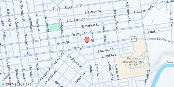 Map showing Church World Services Lancaster at 439 E King St, Lancaster, PA