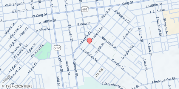 Map showing Crispus Attucks Community Center at 407 Howard Ave, Lancaster, PA