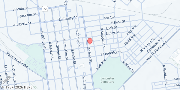 Map showing Ebenezer Baptist Church at 701 N. Lime St., Lancaster, PA