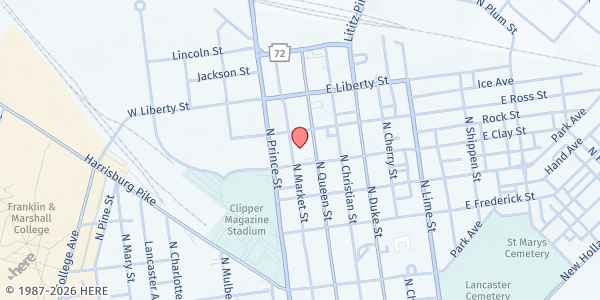 Map showing Lancaster County Food Hub at 812 N. Queen St., Lancaster, PA
