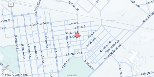 Map showing Lancaster Hispanic SDA Church at 346 E. Clay St., Lancaster, PA