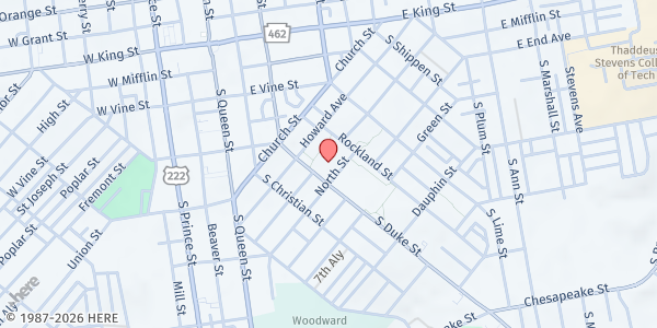 Map showing San Juan Bautista at 425 S Duke St, Lancaster, PA