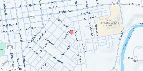 Map showing Spanish American Civic Association at 545 Pershing Ave, Lancaster, PA