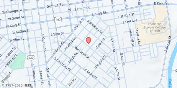 Map showing Spanish American Civic Association at 453 S. Lime St., Lancaster, PA
