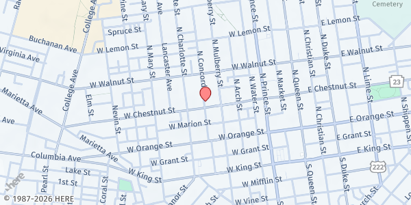Map showing St. John's Episcopal Church at 321 W Chestnut St, Lancaster, PA