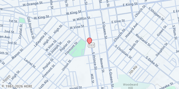 Map showing Water Street Mission at 210 S. Prince St., Lancaster, PA