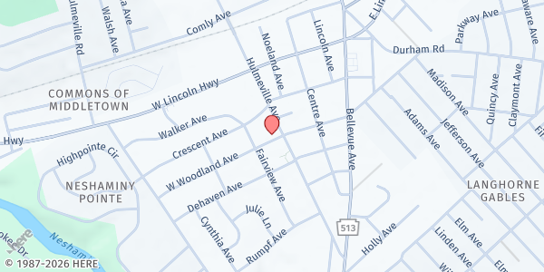 Map showing Redeemer Lutheran Church at 246 Hulmeville Avenue, Langhorne, PA