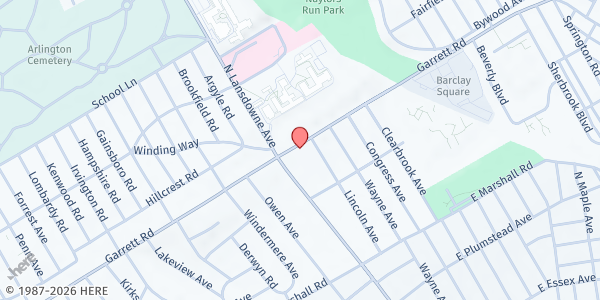 Map showing Community YMCA of Eastern Delaware County - Lansdowne at 2104 Garrett Road, Lansdowne, PA