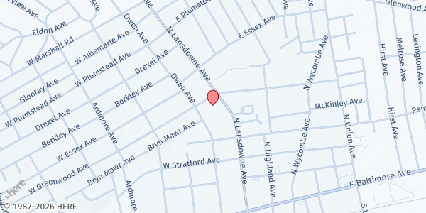 Map showing Lansdowne Presbyterian Church at 140 North Lansdowne Avenue, Lansdowne, PA