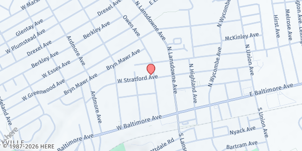 Map showing Metropolitan AME Church at 39 West Stratford Avenue, Lansdowne, PA