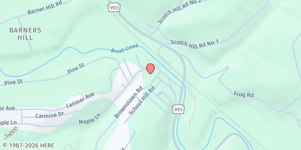 Map showing St. John's United Church of Christ at 1230 Brownstown Rd., Larimer, PA