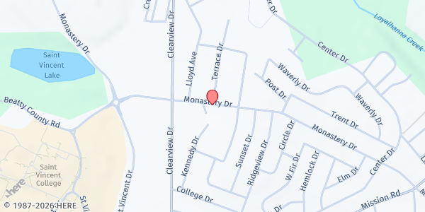 Map showing Greater Latrobe Ministerial Association - Saint Vincent Grove at Monastery Drive Extension, Latrobe, PA