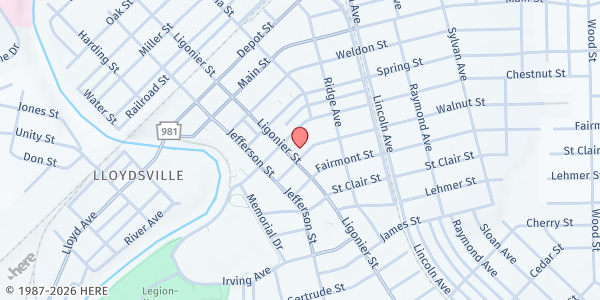 Map showing Holy Family Church - Basement at 1200 Ligonier St., Latrobe, PA