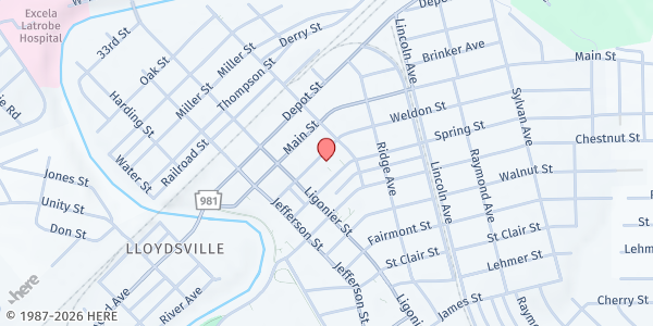 Map showing Trinity Lutheran Church at 331 Weldon St, Latrobe, PA