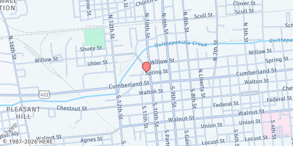 Map showing Lebanon Gospel Center at 27 N. 10th St., Lebanon, PA