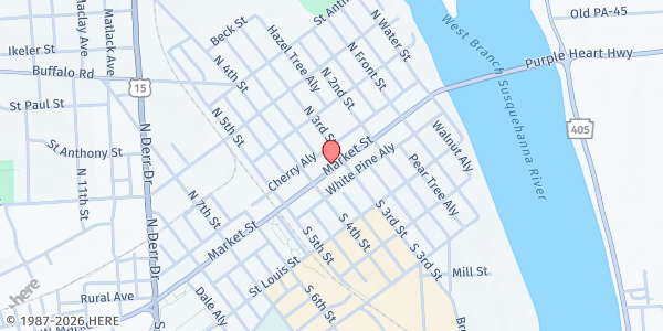 Map showing Harvest House Christian Fellowship Food Pantry at 310 Market St., Lewisburg, PA