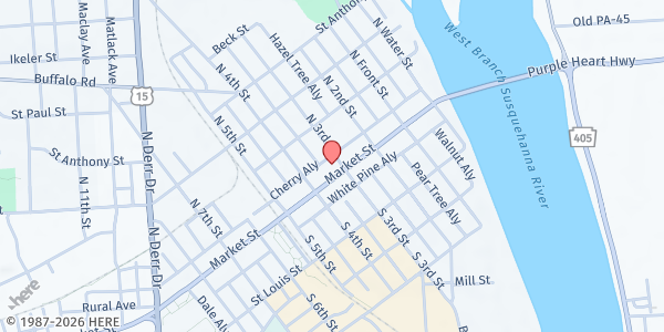 Map showing Harvest Time Food Pantry - Market Street at 310 Market St, Lewisburg, PA