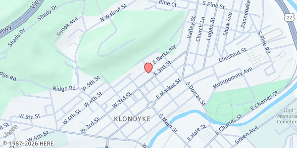 Map showing Lewistown Presbyterian Church at 17 E 3rd St, Lewistown, PA