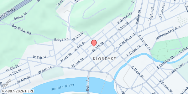 Map showing Mifflin County Social Services at 101 W 3rd St, Lewistown, PA