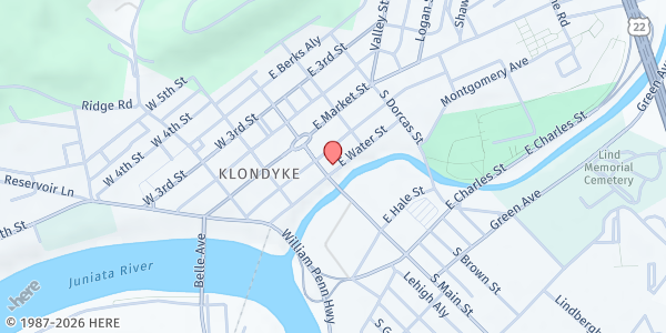 Map showing St. Mark's Episcopal Church at 21 S. Main St., Lewistown, PA