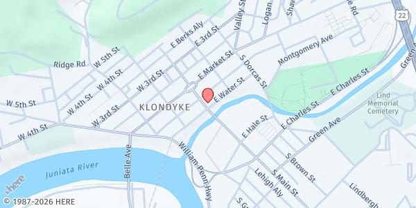 Map showing St Mark's Episcopal Church at 21 S Main St, Lewistown, PA