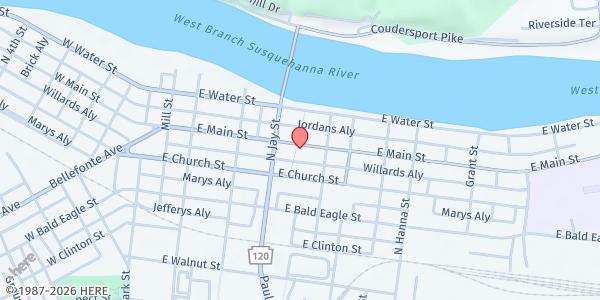 Map showing Clinton County Housing Coalition Inc. at 330 E Main St, Lock Haven, PA