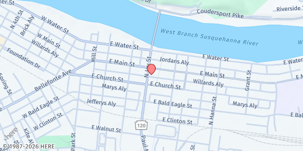 Map showing Clinton County United Way at 220 N Jay St, Lock Haven, PA
