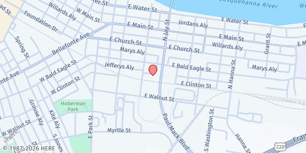 Map showing Clinton County United Way - Lock Haven at 8 N Grove St Suite P, Lock Haven, PA