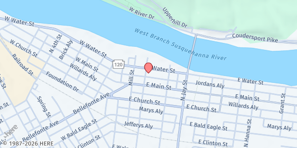 Map showing First Church of Christ Lock Haven at 330 N Vesper St, Lock Haven, PA