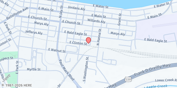 Map showing Lock Haven Eagles Aerie #4298 at 433 E Clinton St, Lock Haven, PA