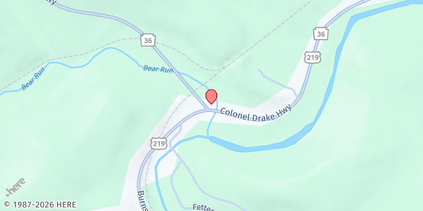 Map showing Burnside-Mahaffey Food Pantry - Bell Township Building at 6596 Colonel Drake Hwy., Mahaffey, PA