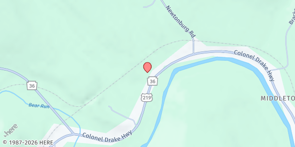 Map showing Burnside Mahaffey Food Pantry at 6018 Colonel Drake Highway, Mahaffey, PA