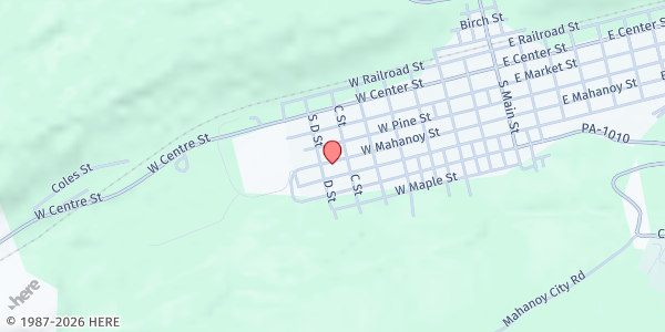 Map showing St. Vincent De Paul - St. Teresa of Calcutta Church at 600 W. Mahanoy St., Mahanoy City, PA