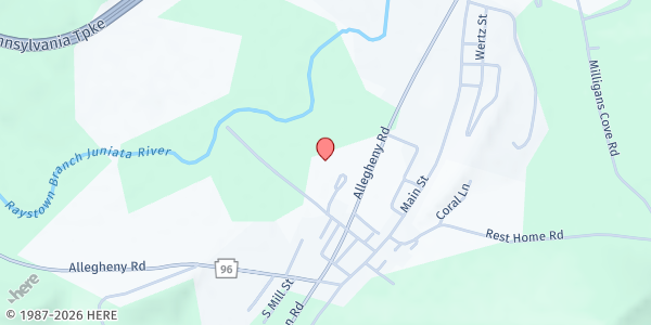 Map showing Manns Choice Church of God at 101 Chestnut St., Manns Choice, PA