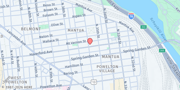 Map showing Grace Lutheran Church at 3529 Haverford Avenue, Mantua, PA