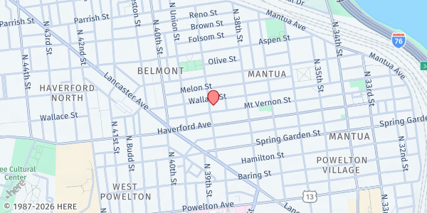Map showing Mantua Haverford Community Center/Mt. Vernon Manor CDC at 631 North 39th Street, Mantua, PA