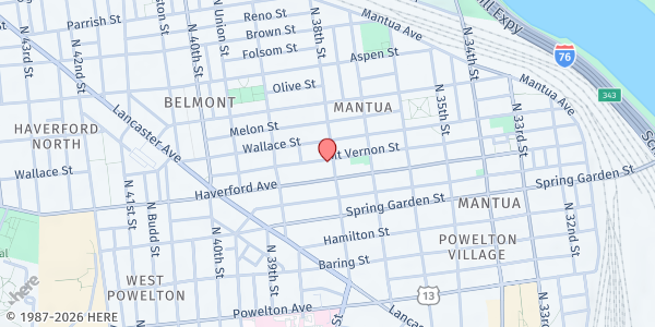 Map showing Mantua Scattered Site Tenant Council at 3804 Mount Vernon Street, Mantua, PA