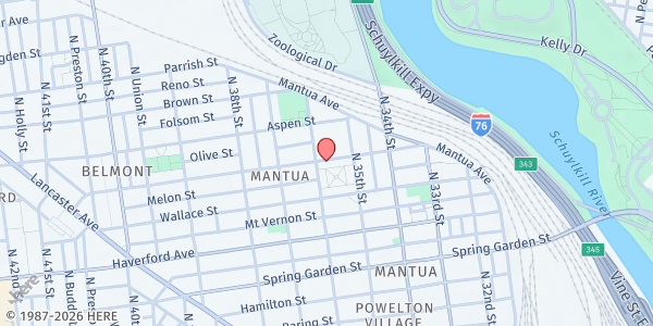 Map showing Mighty Writers West - Fairmount Avenue at 3520 Fairmount Avenue, Mantua, PA