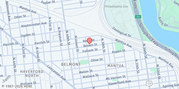 Map showing Rep. Amen Brown (Brown St) at 3853 Brown Street, Mantua, PA
