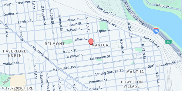 Map showing Transfiguration Baptist Church at 3732 Fairmount Avenue, Mantua, PA