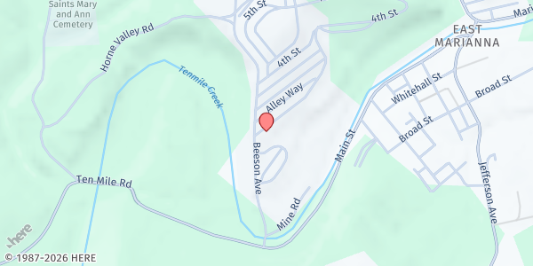 Map showing Greater Washington Co. Food Bank Distribution - 117 1st Street at 117 1st Street, Marianna, PA