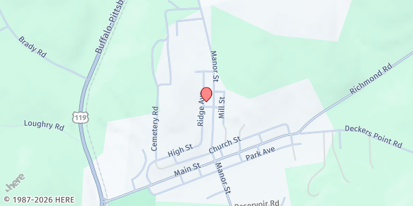 Map showing Marion Center Volunteer Fire Department at 701 Manor St., Marion Center, PA
