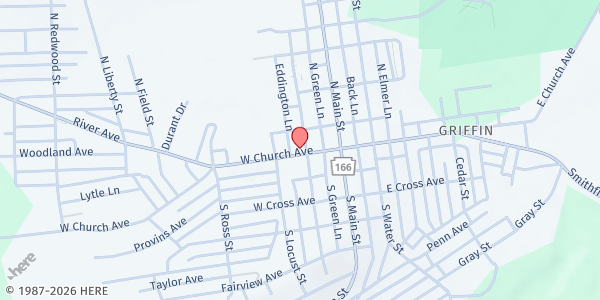 Map showing First Presbyterian Church at 102 W. Church Ave., Masontown, PA