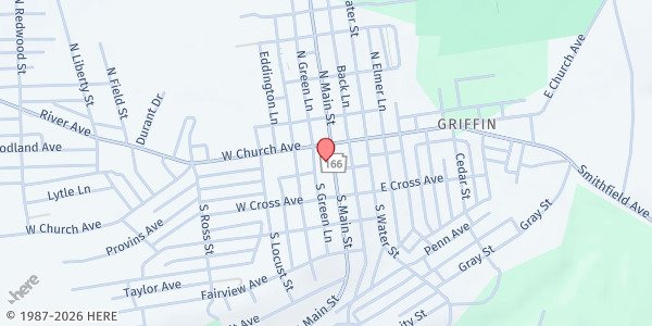 Map showing Masontown Senior Center at 22 S. Main St., Masontown, PA