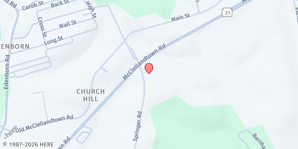 Map showing McClellandtown Presbyterian Church at 292 Springer Rd., McClellandtown, PA