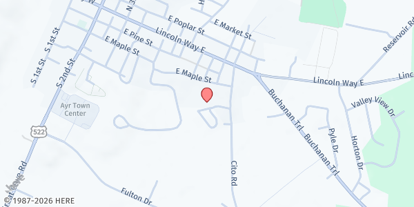 Map showing Fulton County Food Basket at 100 Woodside Dr., Mcconnellsburg, PA