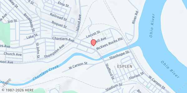 Map showing Focus on Renewal Soup Kitchen at 420 Chartiers Ave., McKees Rocks, PA