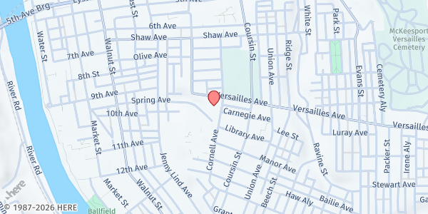 Map showing McKeesport Area Meals on Wheels at 1406 Cornell St., McKeesport, PA