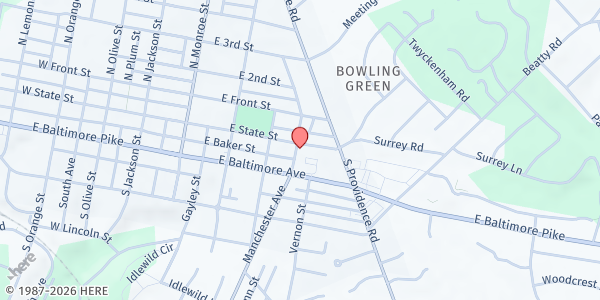 Map showing Second Baptist Church at 400 E State St, Media, PA