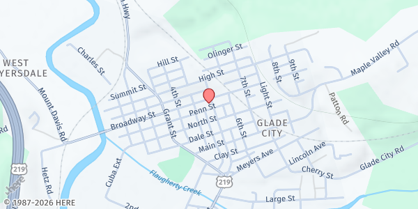 Map showing Casselman Valley Helpers at 355 Center St., Meyersdale, PA